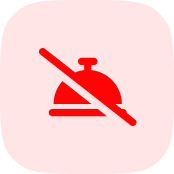 con representing limited services: a red square with a bell crossed out by a diagonal line