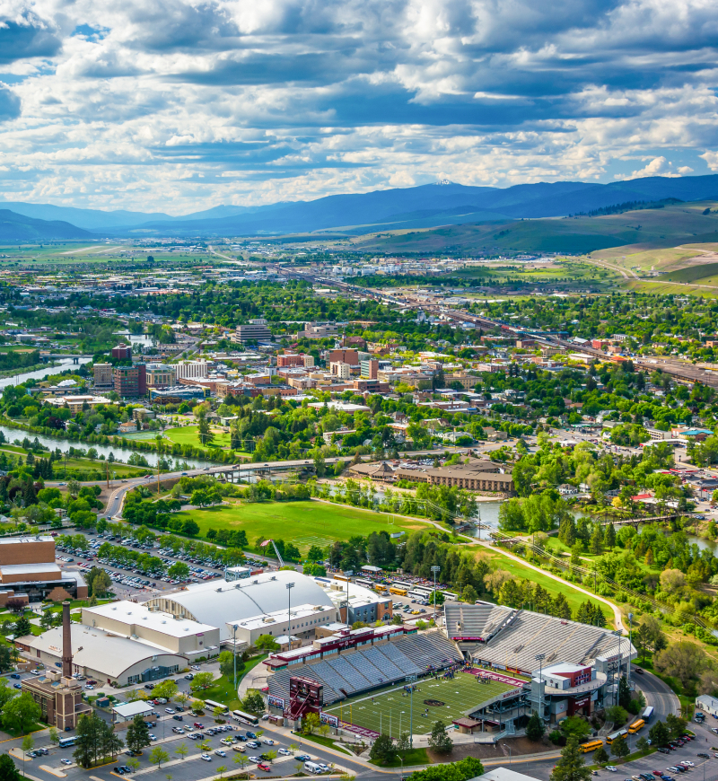 A mountain town seen from above