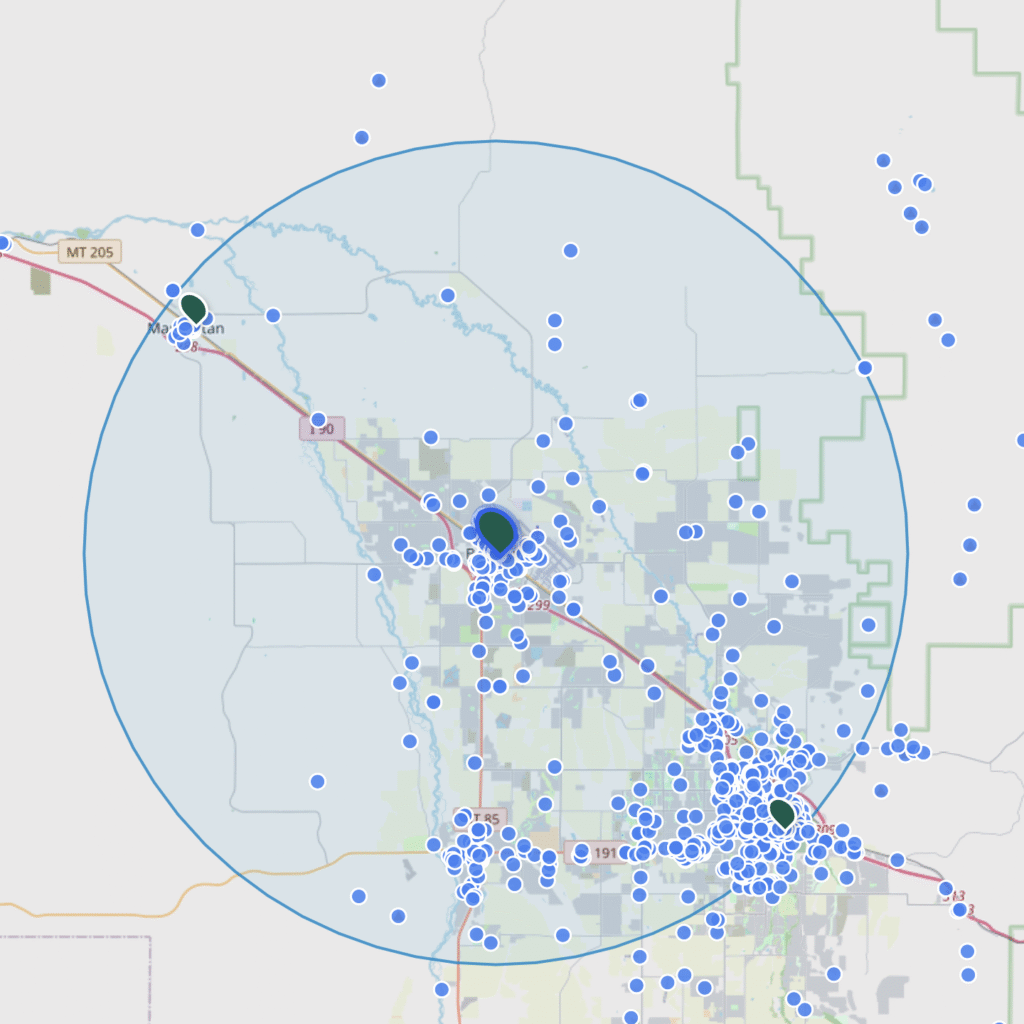 Montana Geographic Data A map of a region of Montana showing geographic data