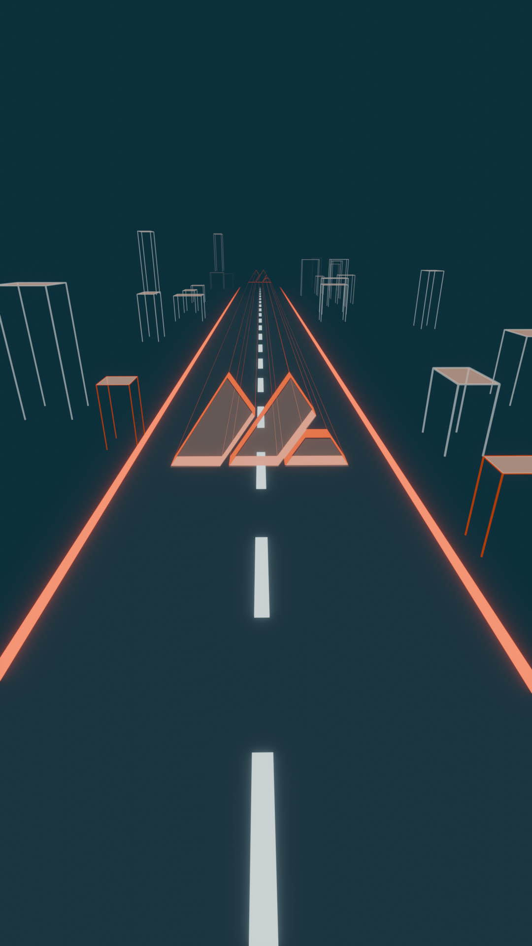 An endless road with glowing orange edges leading to the Modern Logic mark